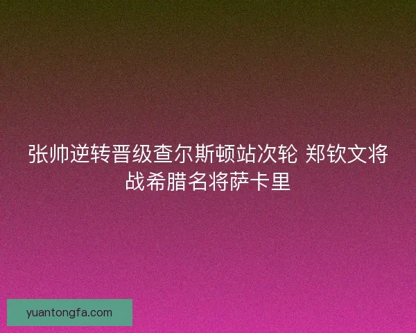 张帅逆转晋级查尔斯顿站次轮 郑钦文将战希腊名将萨卡里